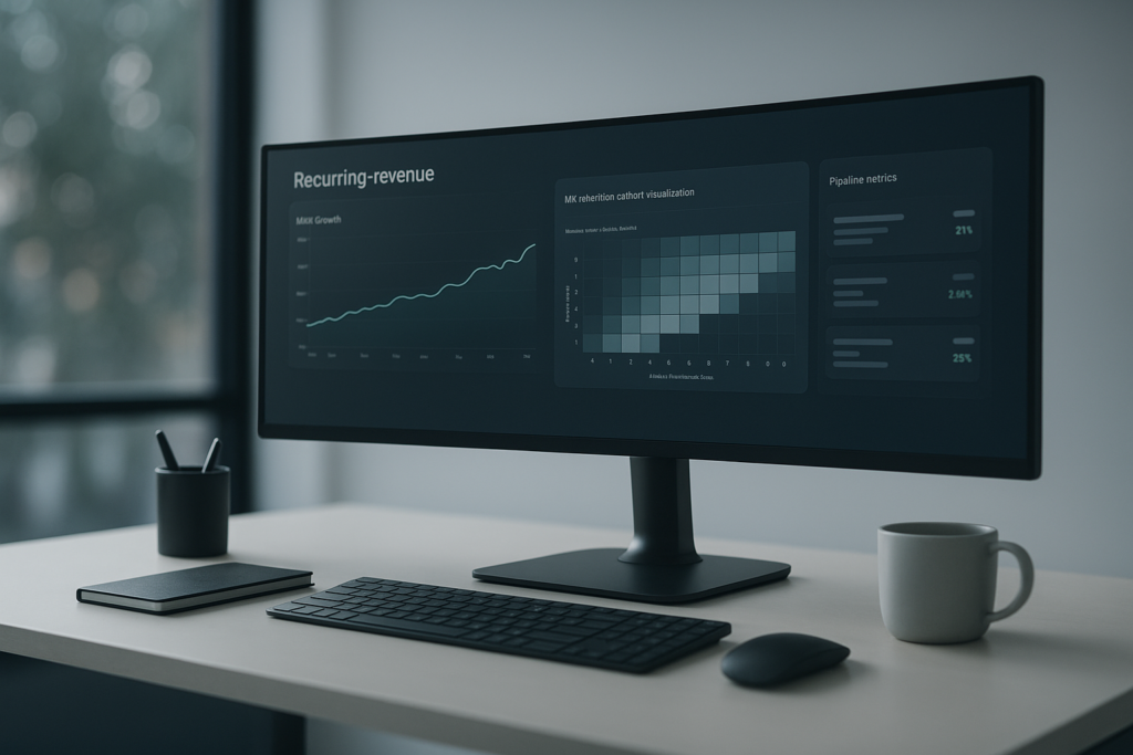 HubSpot dashboard showing recurring revenue metrics and pipeline analytics for a SaaS company