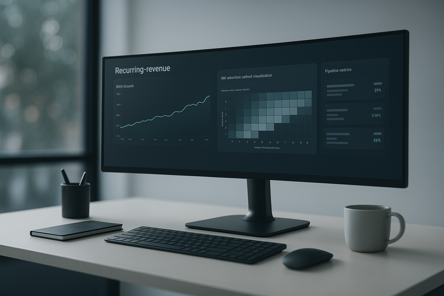 HubSpot dashboard showing recurring revenue metrics and pipeline analytics for a SaaS company