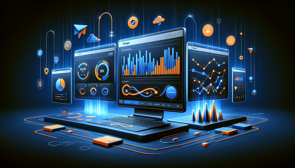 HubSpot reporting dashboards showing pipeline analytics, funnel charts, and revenue widgets