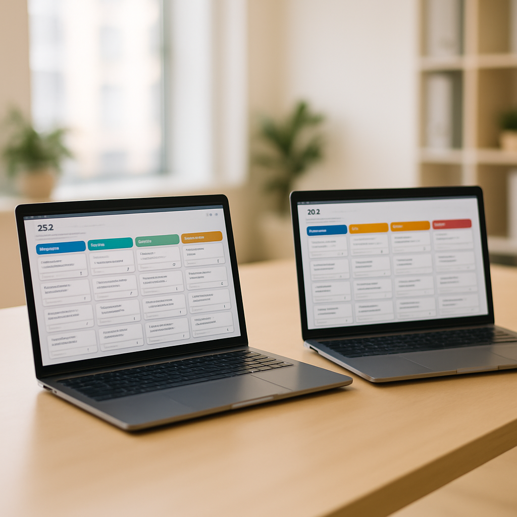 HubSpot vs Salesforce CRM comparison on dual laptops